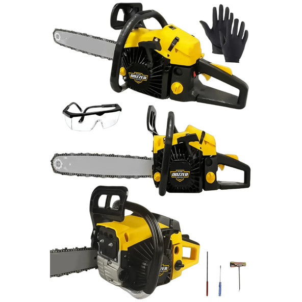 DOZZER Benzinli Testere 2.4 Hp Çift Egzozlu 52 Cc Ağaç Odun Dal Kesme Makinesi Motorlu Testere Orman Motoru