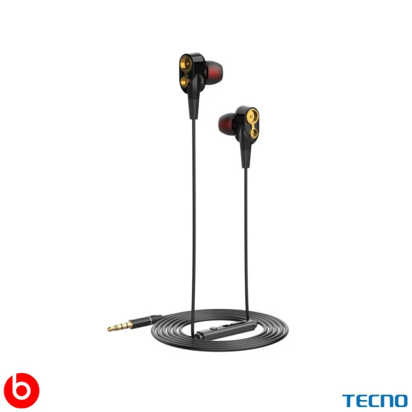 Tecno 2023 Hot Beats 3D Hifi 4 Hoparlörlü Redmi Note 12 3.5mm Jack Girişli Kablolu Mikrofonlu Kulaklık Siyah