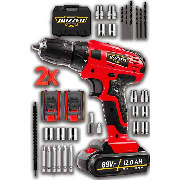 DOZZER Alman 12 V 2 Ah Süper Seri Çift Çelik Şanzuman 2 Akülü Darbeli Akülü Vidalama Matkap Şarjlı Matkap
