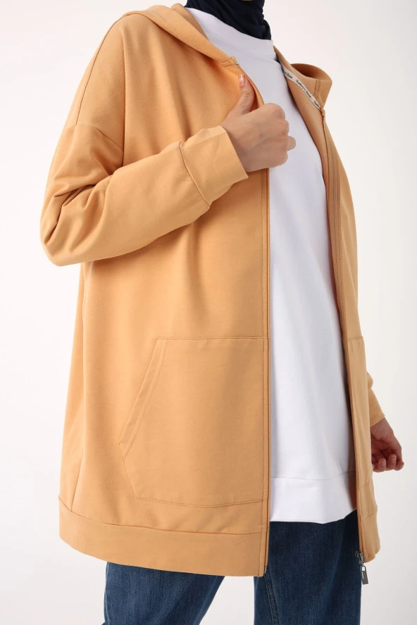 Allday Asit Sarı Kapüşonlu Fermuarlı Sweat Hırka