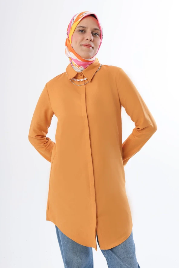 Allday Taba Basic Gizli Patlı Gömlek Tunik ürün görseli