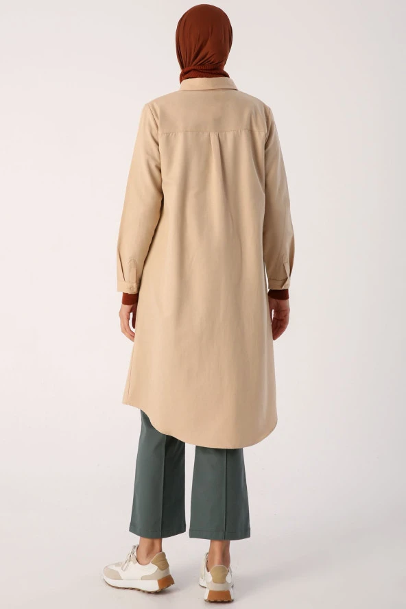 Allday Bej01 Basic Gizli Patlı Uzun Gömlek - 4
