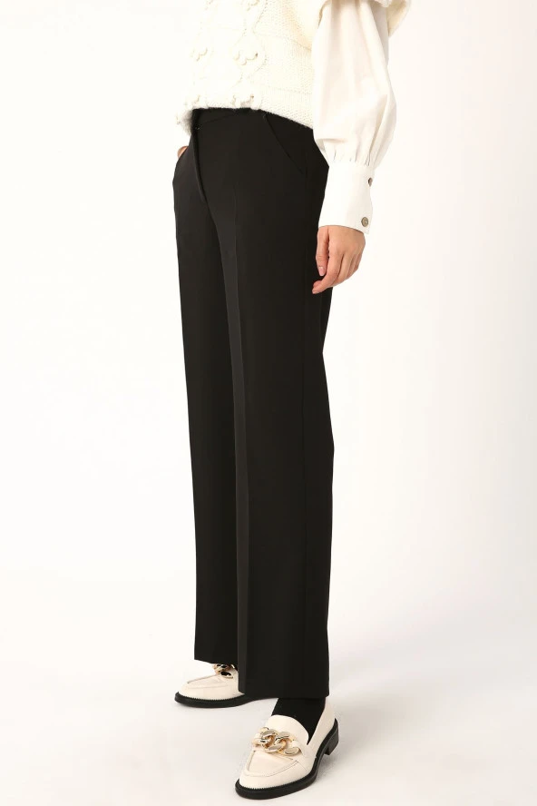 Allday Siyah Cepli Bol Paça Pantolon - Resim 3