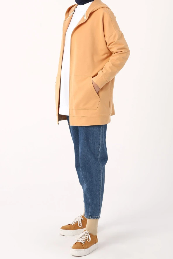 Allday Asit Sarı Kapüşonlu Fermuarlı Sweat Hırka - 4