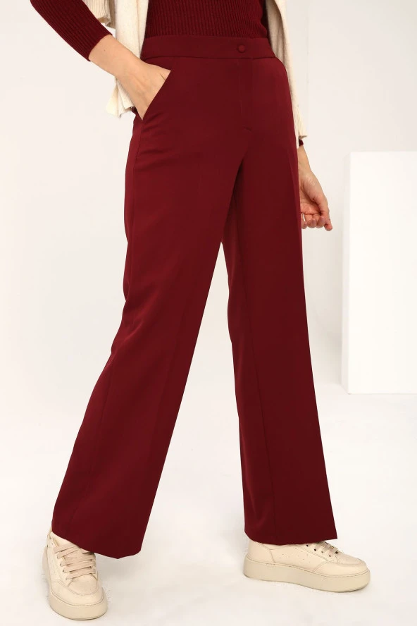 Allday Bordo Cepli Bol Paça Pantolon - Resim 4