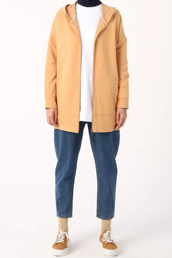 Allday Asit Sarı Kapüşonlu Fermuarlı Sweat Hırka - 2