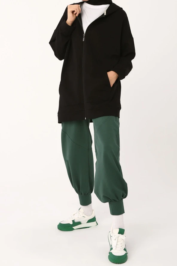 Allday Siyah Kapüşonlu Fermuarlı Sweat Hırka