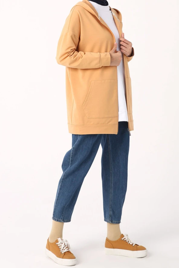 Allday Asit Sarı Kapüşonlu Fermuarlı Sweat Hırka - 3