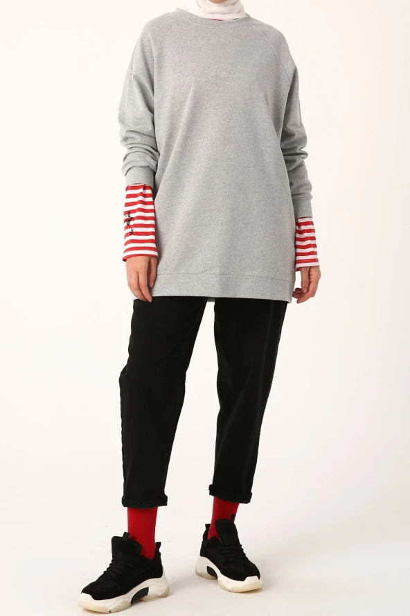 Allday Gri Melanj Reglan Kol Basic Sweat Tunik - 2