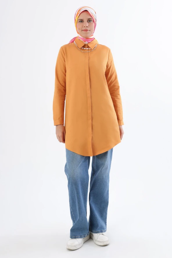 Allday Taba Basic Gizli Patlı Gömlek Tunik - Resim 2