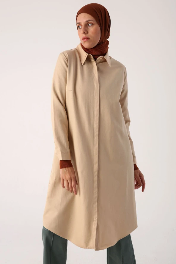 Allday Bej01 Basic Gizli Patlı Uzun Gömlek