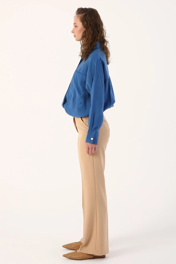 Allday Bisküvi Cepli Bol Paça Pantolon - Resim 3