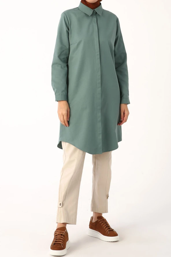 Allday Pastel Yeşil Büyük Beden Basic Gömlek Tunik - Resim 2