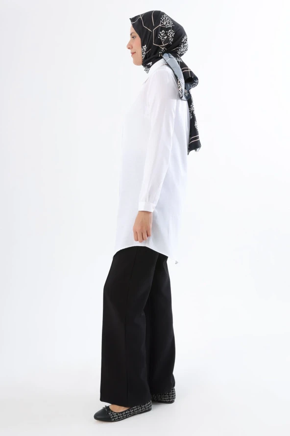 Allday Beyaz Basic Gizli Patlı Gömlek Tunik - 3