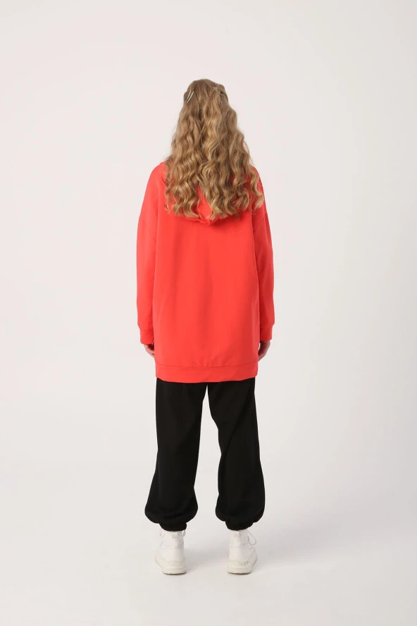 Allday Nar Çiçeği Kapüşonlu Fermuarlı Sweat Hırka - 4