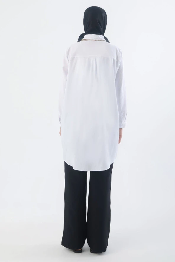 Allday Beyaz Büyük Beden Basic Gömlek Tunik - Resim 4