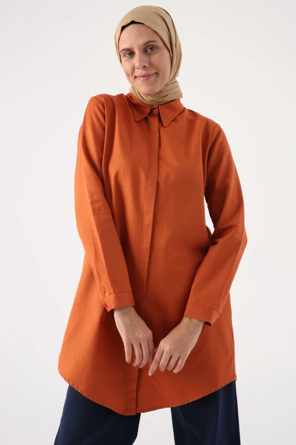 Allday Kiremit Basic Gizli Patlı Gömlek Tunik