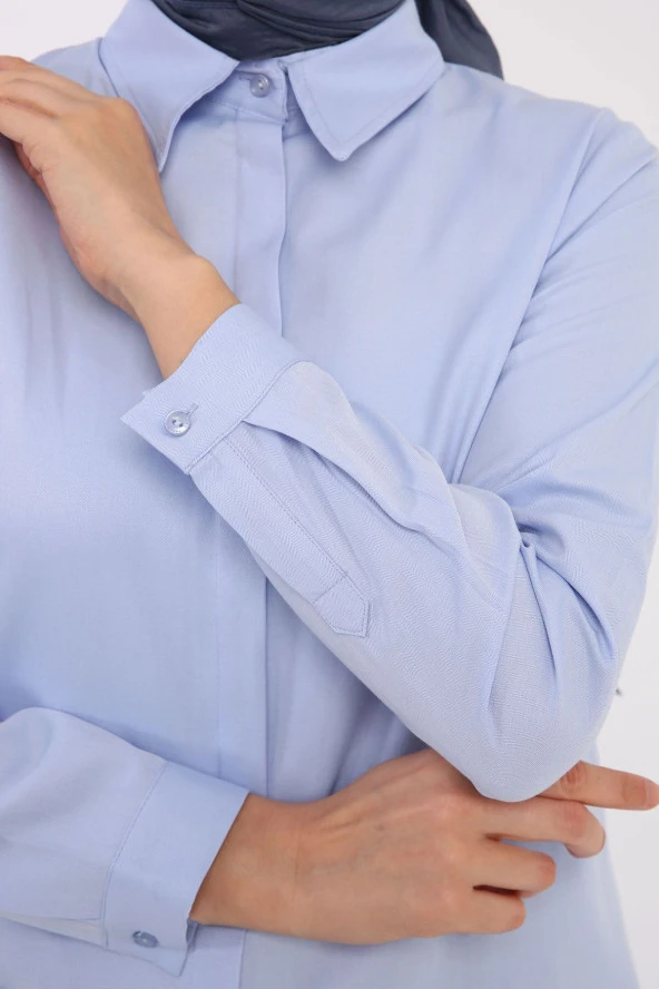 Allday Mavi Basic Gizli Patlı Gömlek Tunik ürün görseli