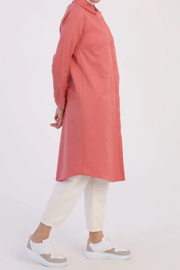 Allday Gül Basic Gizli Patlı Uzun Gömlek - Resim 4