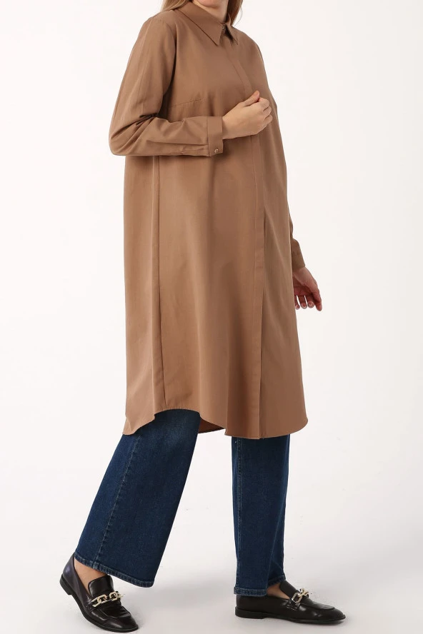 Allday Toprak Basic Gizli Patlı Uzun Gömlek - Resim 4