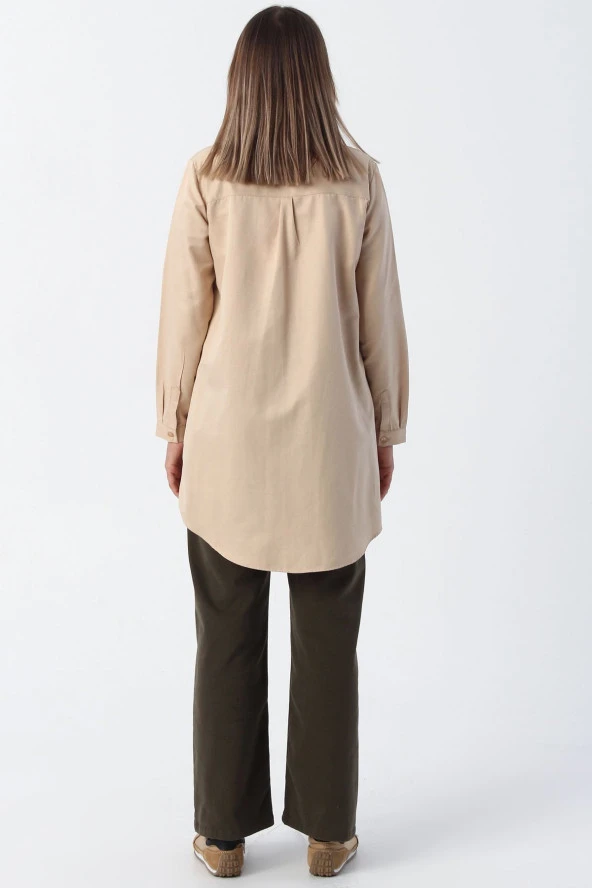 Allday Bej01 Basic Gizli Patlı Gömlek Tunik - Resim 4