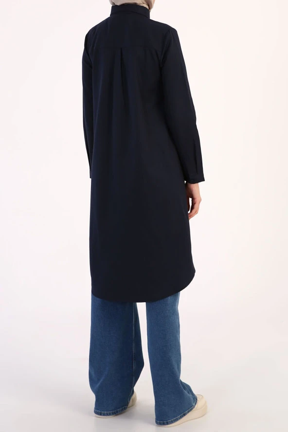 Allday Lacivert Basic Gizli Patlı Uzun Gömlek - Resim 4