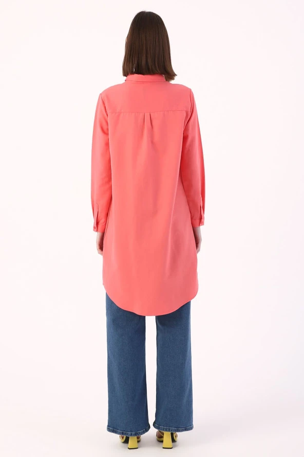 Allday Pembe Büyük Beden Basic Gömlek Tunik - 4