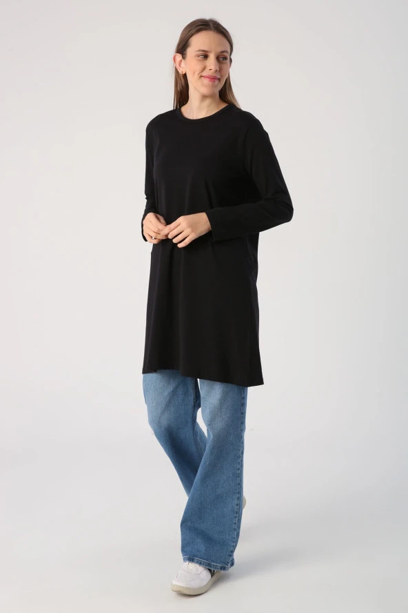 Allday Siyah Basic Pamuklu Süprem Sweat Tunik - 3