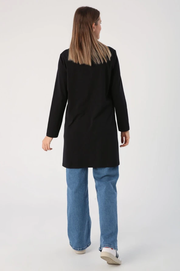 Allday Siyah Basic Pamuklu Süprem Sweat Tunik - 4