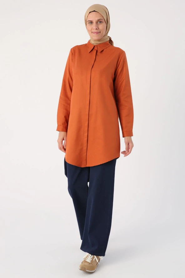 Allday Kiremit Basic Gizli Patlı Gömlek Tunik - 3