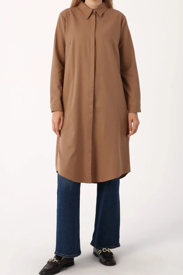 Allday Toprak Basic Gizli Patlı Uzun Gömlek - Resim 2