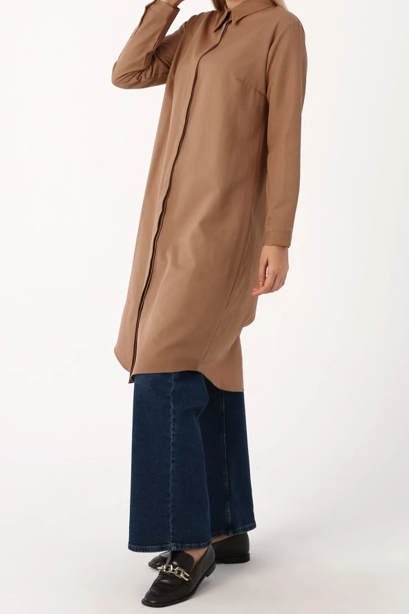 Allday Toprak Basic Gizli Patlı Uzun Gömlek - Resim 3