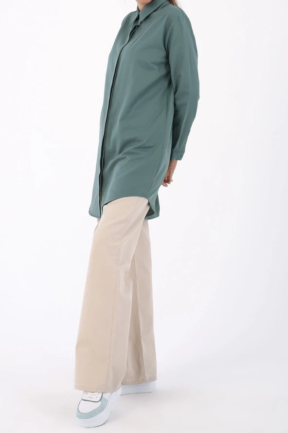 Allday Pastel Yeşil Basic Gizli Patlı Gömlek Tunik - 3