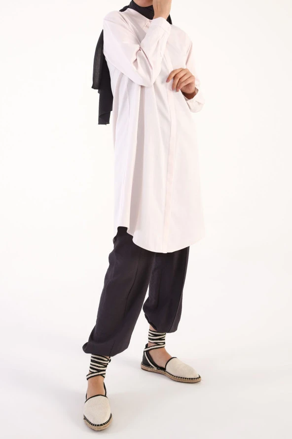 Allday Açık Pembe Büyük Beden Basic Gömlek Tunik