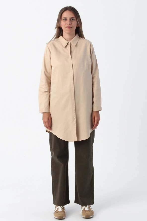 Allday Bej01 Basic Gizli Patlı Gömlek Tunik - Resim 2