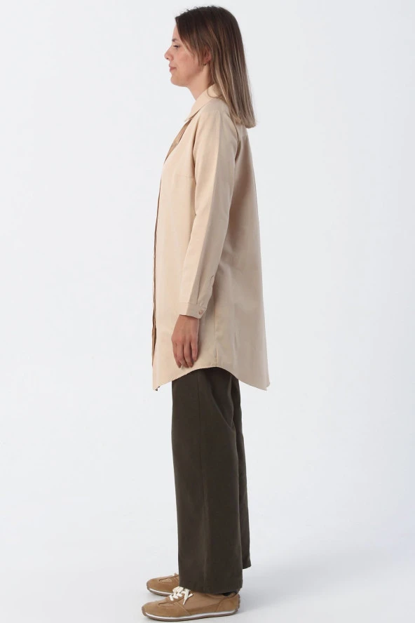 Allday Bej01 Basic Gizli Patlı Gömlek Tunik - Resim 3