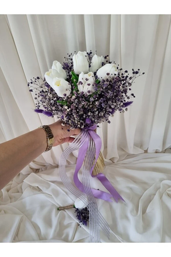 Lila Lale Buketi, Lila Gelin Çiçeği/ıslak Lale Buketi - 2