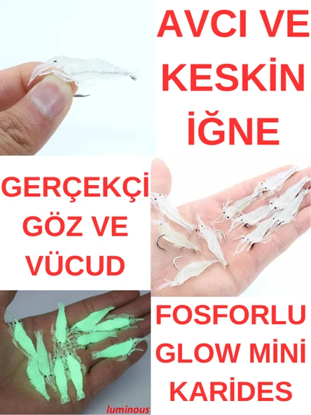 Eagenset Fosforlu Glow Silikon Mini Karides Yapay Yem Beyaz 4 cm 5 Adet - 10