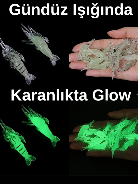 Eagenset Fosforlu Glow Silikon Mini Karides Yapay Yem Beyaz 4 cm 5 Adet