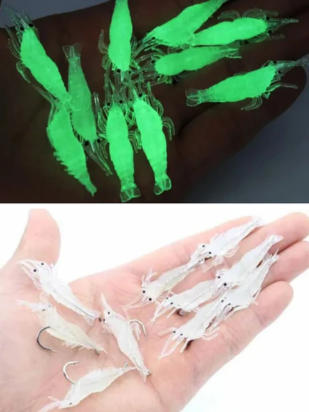 Eagenset Fosforlu Glow Silikon Mini Karides Yapay Yem Beyaz 4 cm 5 Adet - 2