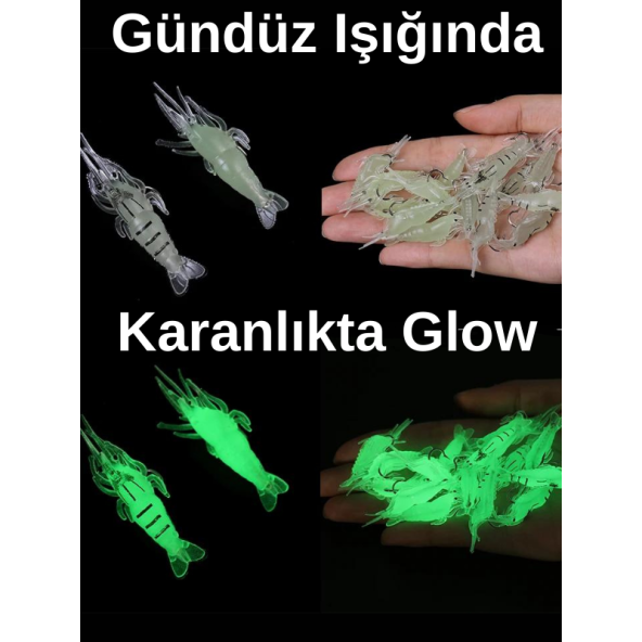 Eagenset Fosforlu Glow Silikon Mini Karides Yapay Yem Beyaz