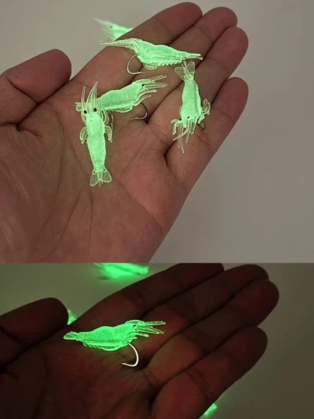 Eagenset Fosforlu Glow Silikon Mini Karides Yapay Yem Beyaz 4 cm 5 Adet - 6
