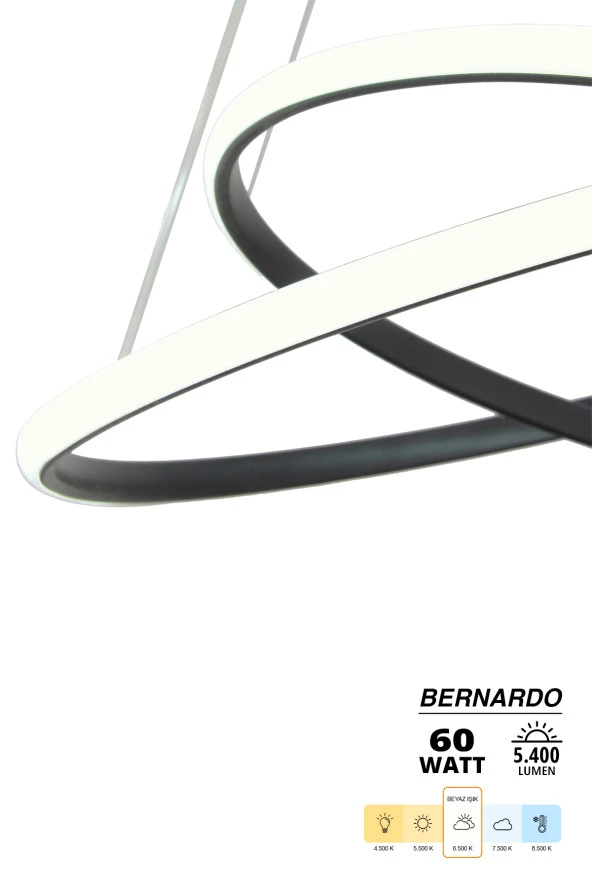 Dekorluna Bernardo 50x40 Büyük Çember Siyah Modern Sarkıt Led Avize - 2