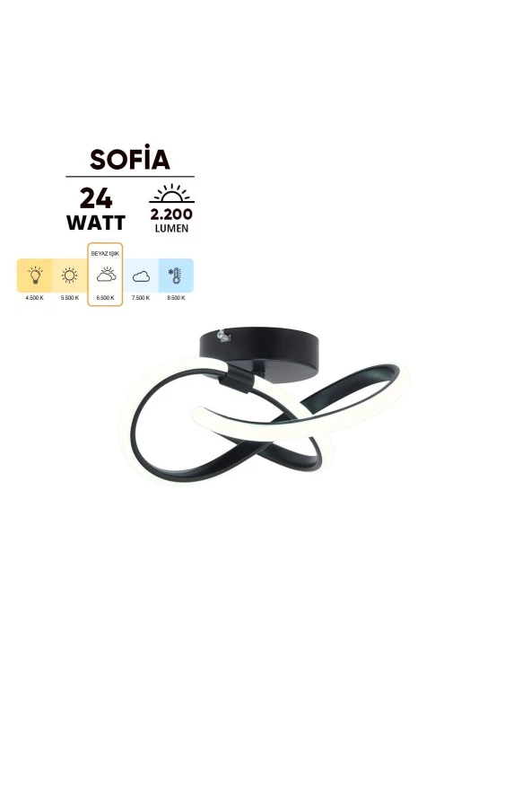 Dekorluna Sofia Modern Plafonyer Siyah Tavana Sıfır Beyaz Işık Salon Mutfak Hol Led Avize - 2