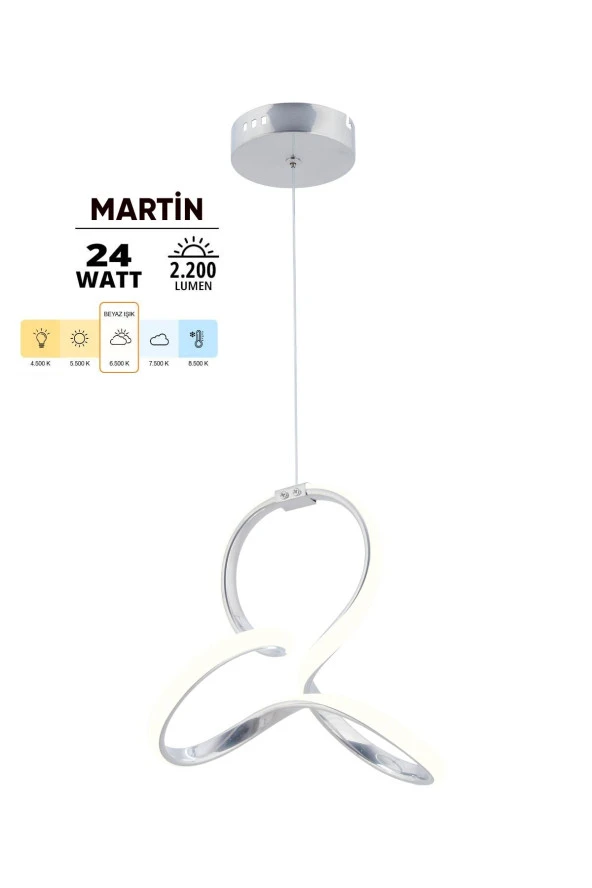Dekorluna Martin Krom Modern Sarkıt Led Avize Beyaz Işık Salon Mutfak Oda Hol Ledli Avize - 2