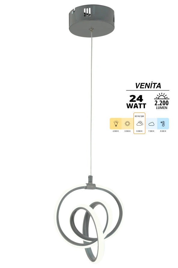 Dekorluna Venita Füme Modern Sarkıt Led Avize Beyaz Işık Salon Mutfak Oda Hol Ledli Avize - 2