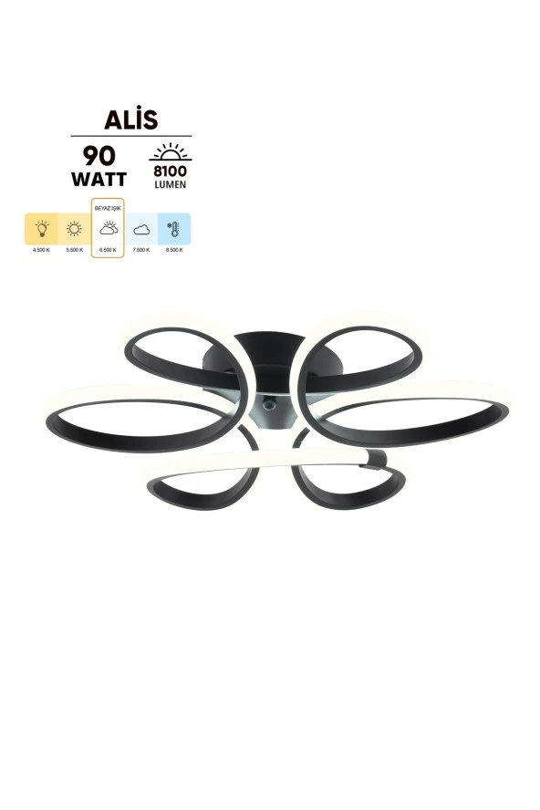 Dekorluna Alis Modern Siyah Plafonyer Tavana Beyaz Işık Sıfır Salon Mutfak Yatak Odası Led Avize - 2