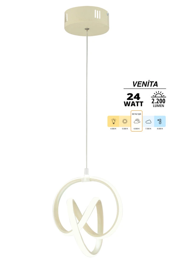 Dekorluna Venita Krem Modern Sarkıt Led Avize Beyaz Işık Salon Mutfak Oda Hol Ledli Avize - 2