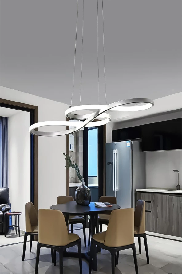 Dekorluna Modern Rimaldo Krom Sarkıt Led Beyaz Power Ledli Salon Mutfak Oda Hol Ledli Avize