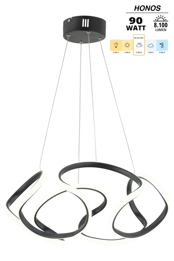 Dekorluna Honos Siyah Modern Sarkıt Led Avize Salon Mutfak Oda Hol Ledli Avize - 2